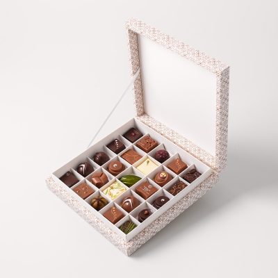 Top view of Chocolate Bless 25-piece assorted Swiss chocolate selection
