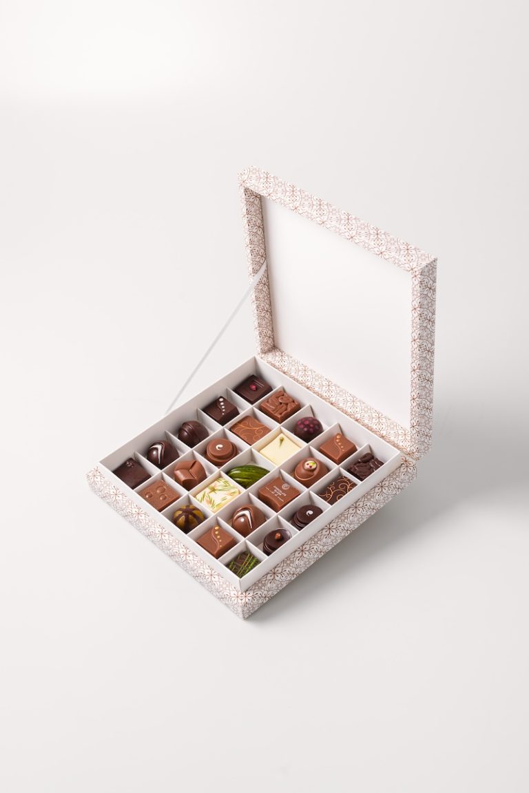 Top view of Chocolate Bless 25-piece assorted Swiss chocolate selection