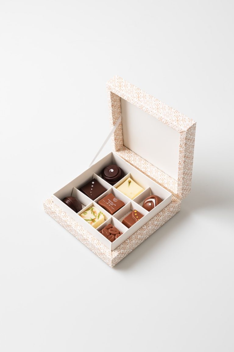 Top view of Chocolate Bless 9-piece assorted Swiss chocolates